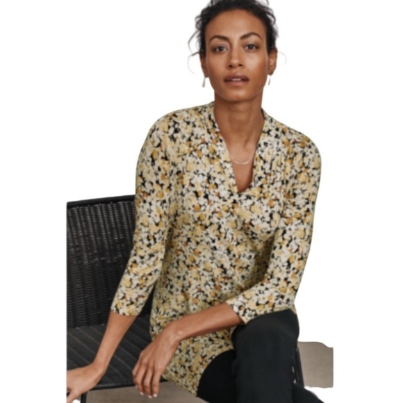 J. Jill Tops - J. Jill Wearever Collection Yellow Floral V Neck Tunic Small
